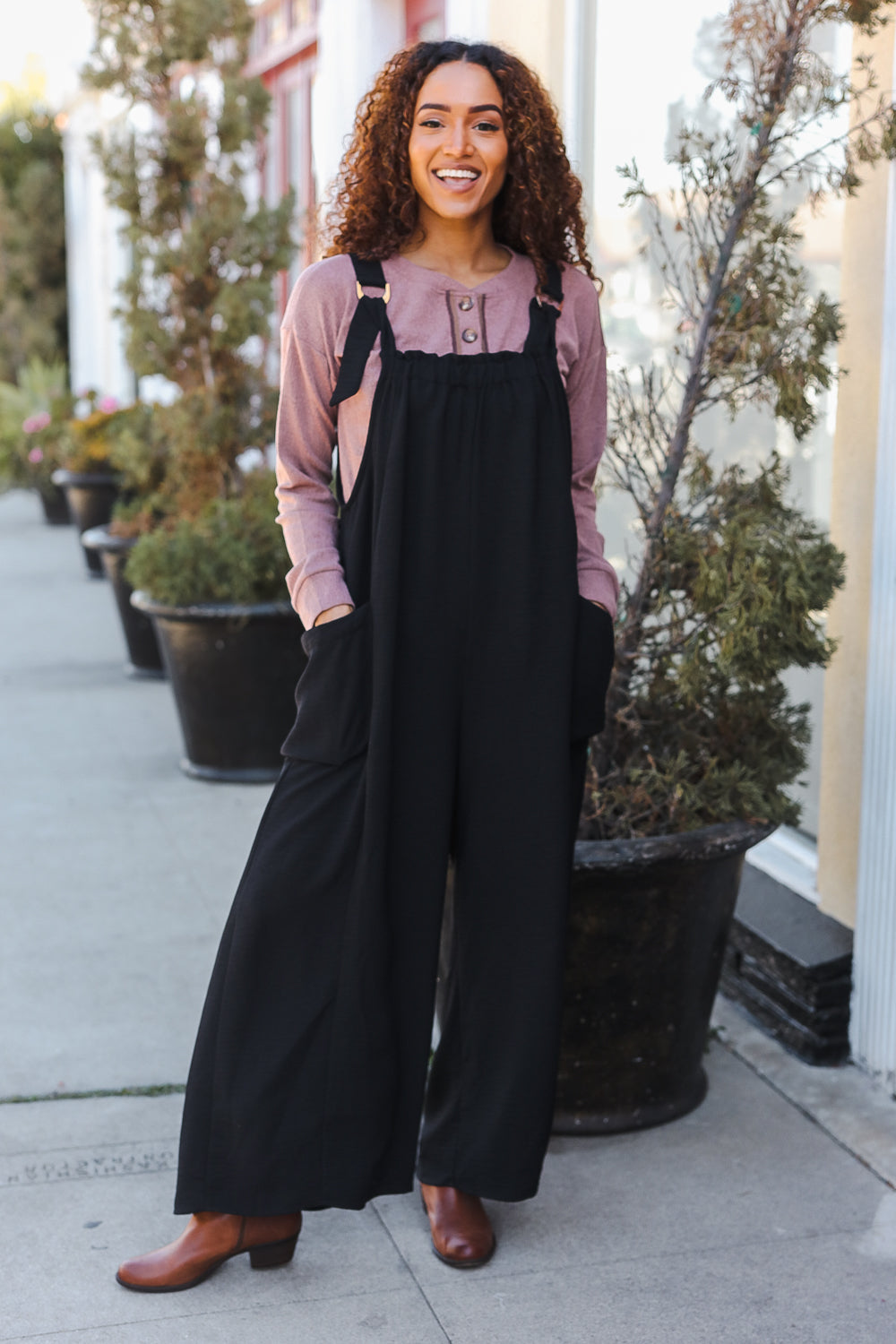 Black Wide Leg Adjustable Baggy Bib Jumpsuit