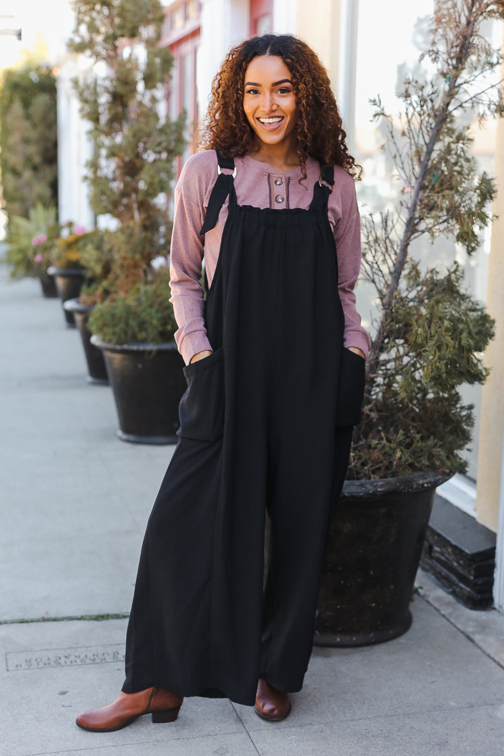 Black Wide Leg Adjustable Baggy Bib Jumpsuit