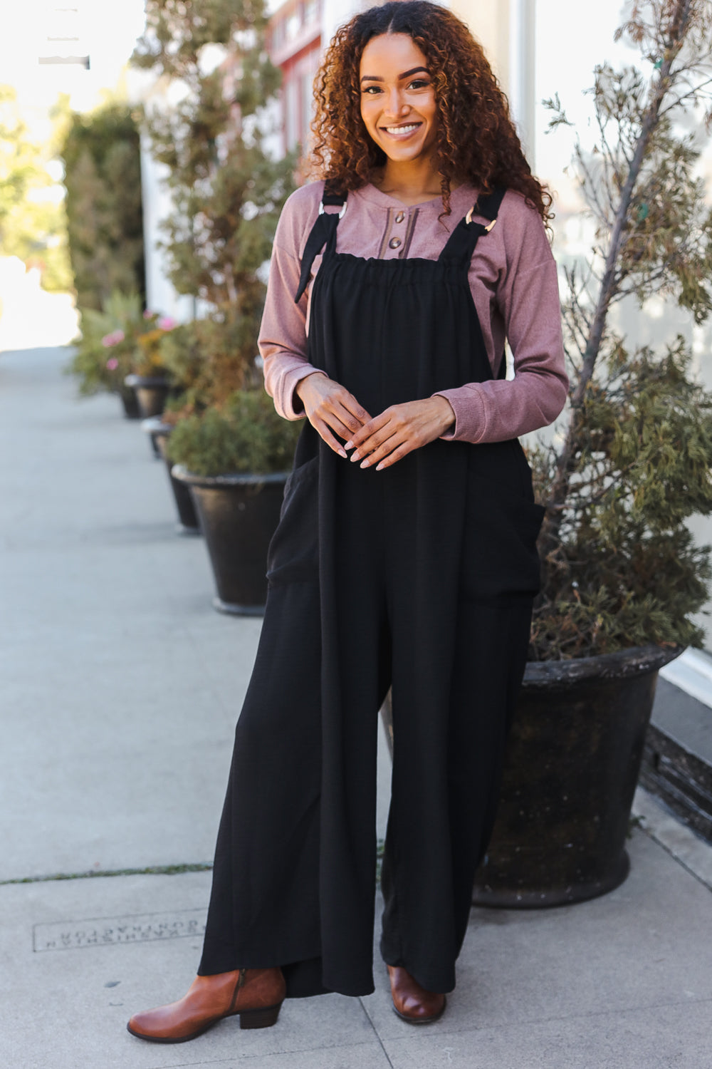 Black Wide Leg Adjustable Baggy Bib Jumpsuit