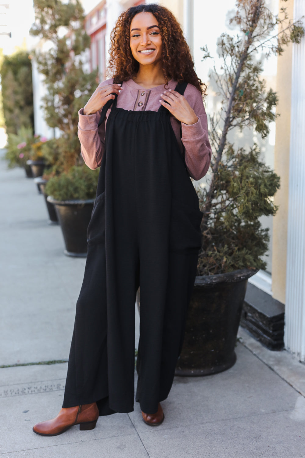 Black Wide Leg Adjustable Baggy Bib Jumpsuit