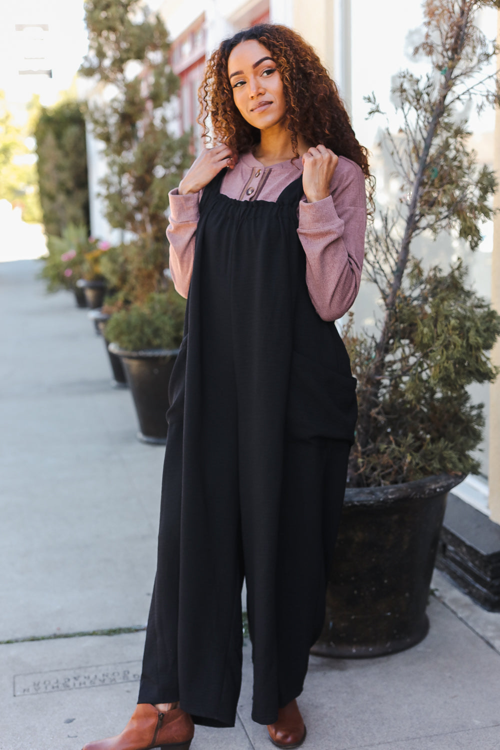 Black Wide Leg Adjustable Baggy Bib Jumpsuit