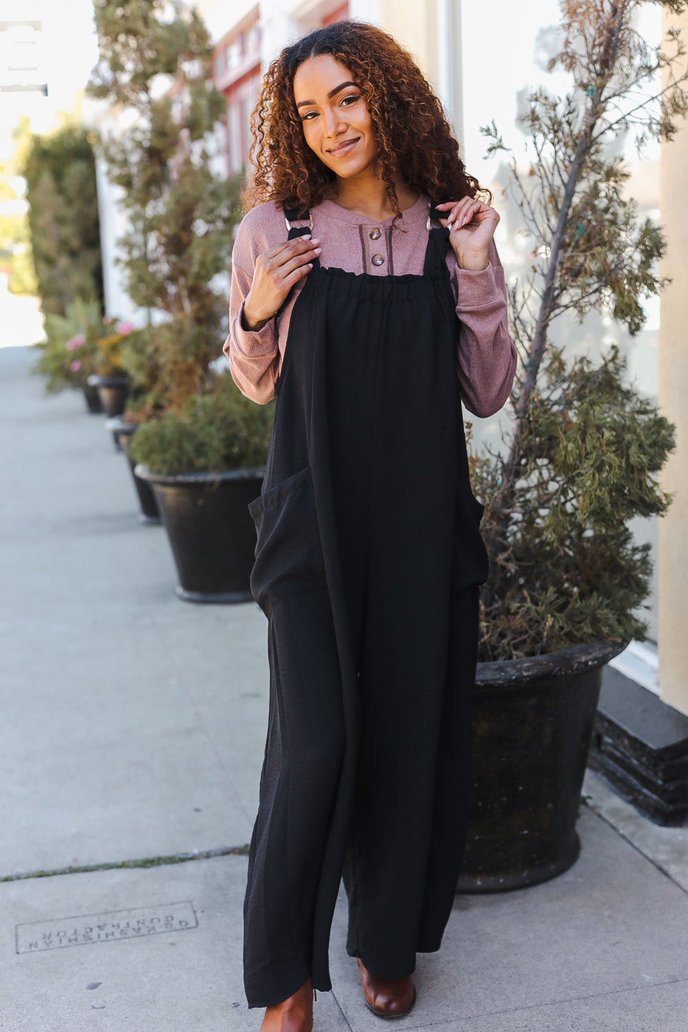 Black Wide Leg Adjustable Baggy Bib Jumpsuit