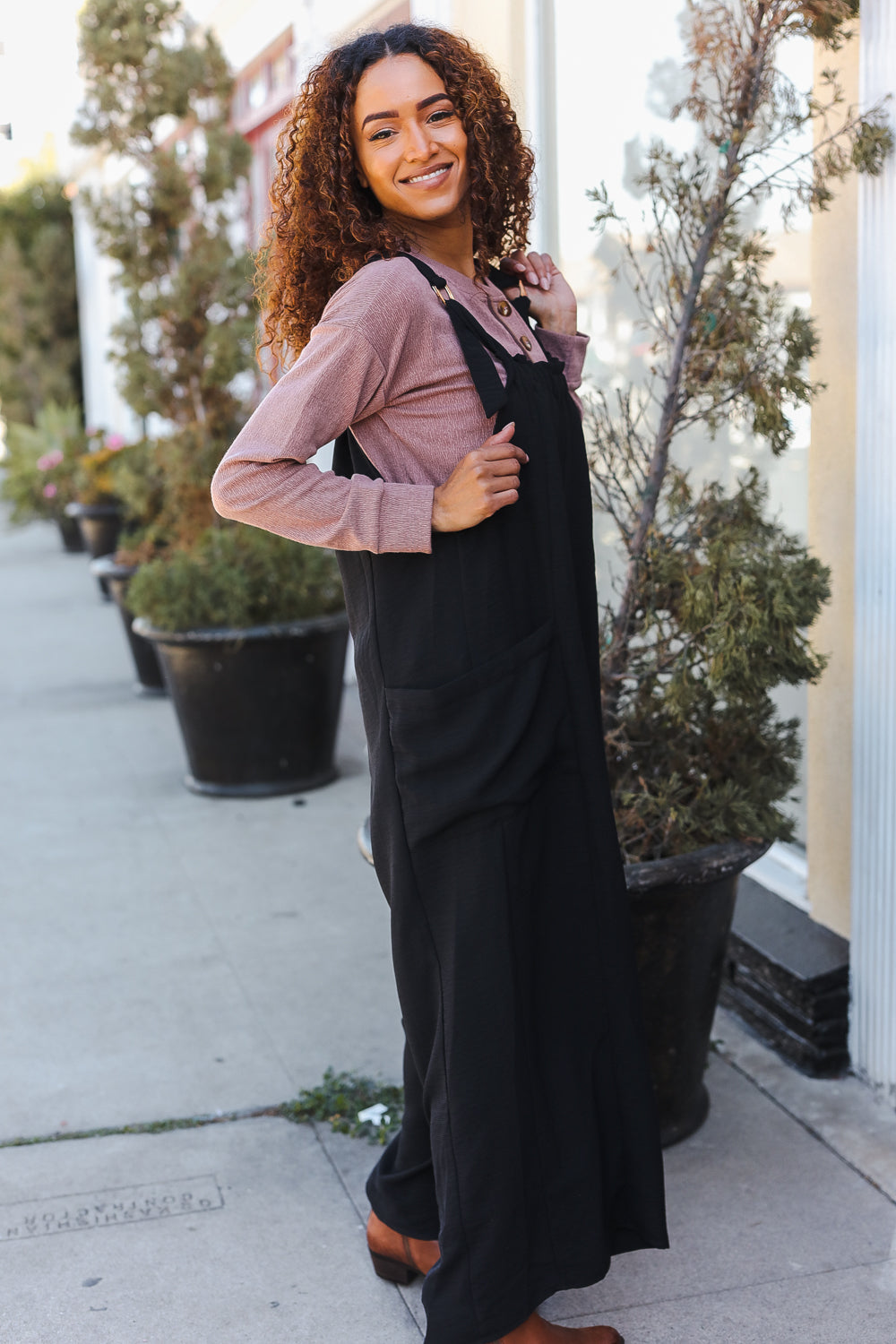 Black Wide Leg Adjustable Baggy Bib Jumpsuit