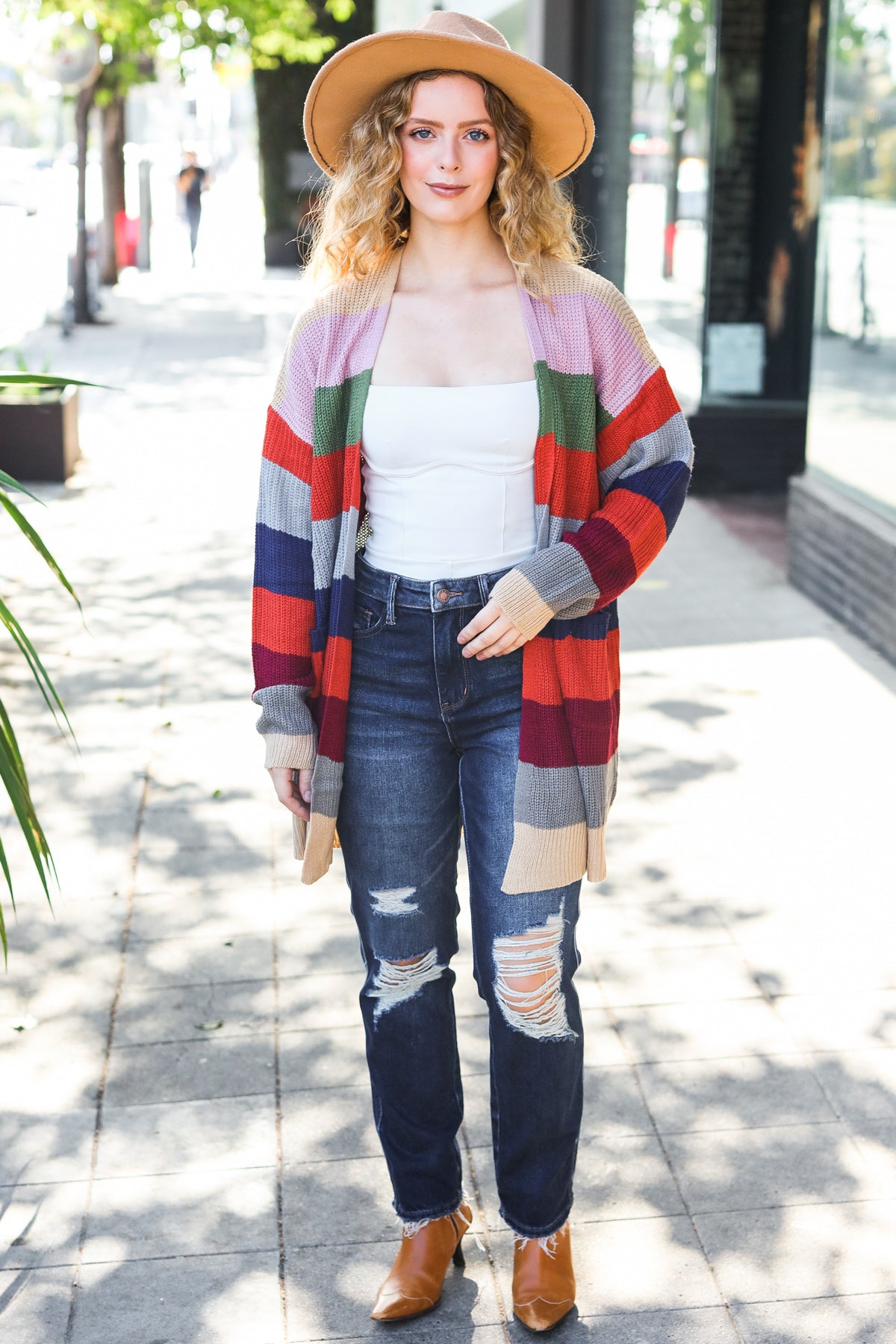 Haptics Multicolor Striped Slouchy Open Cardigan