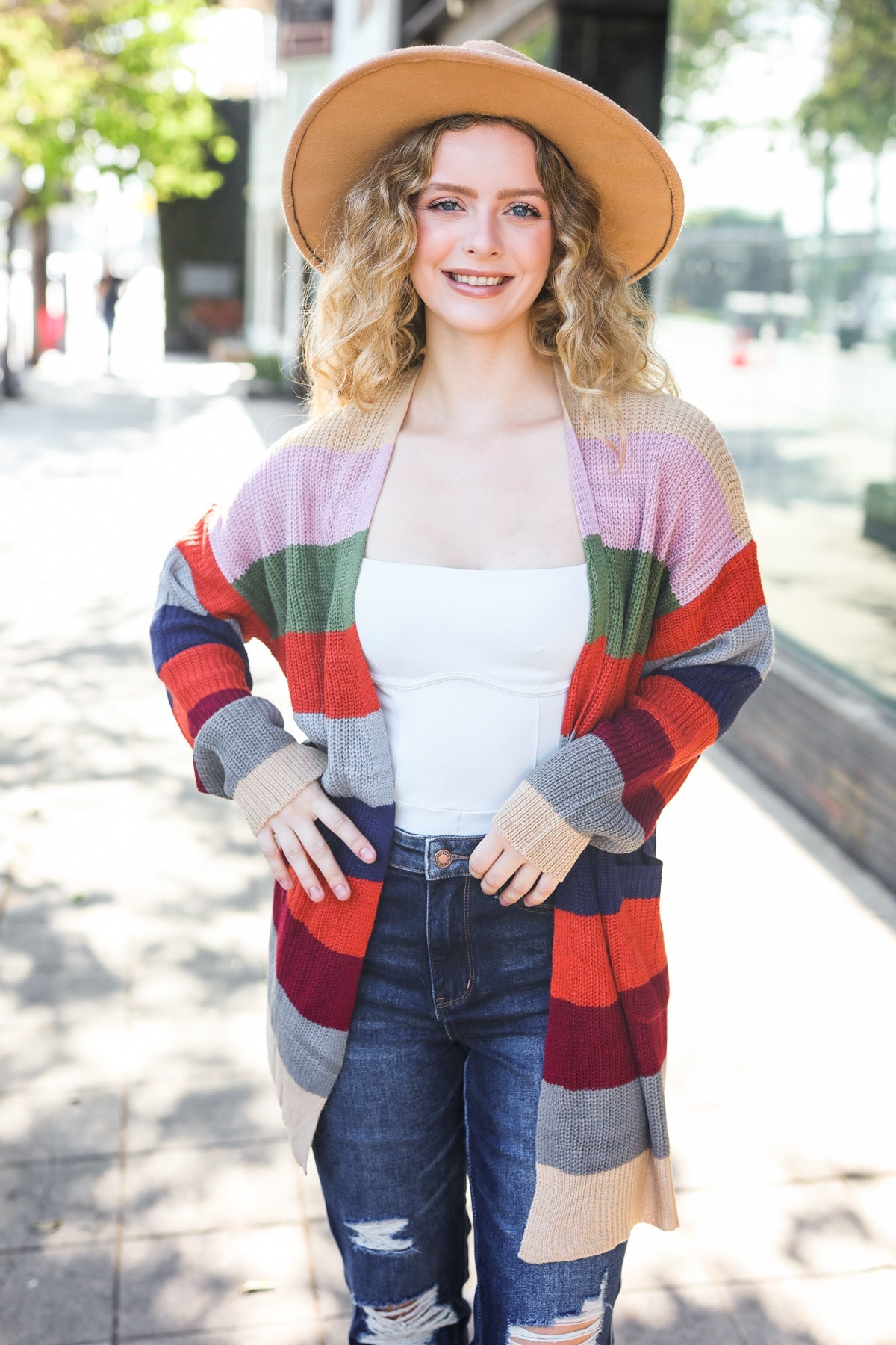 Haptics Multicolor Striped Slouchy Open Cardigan