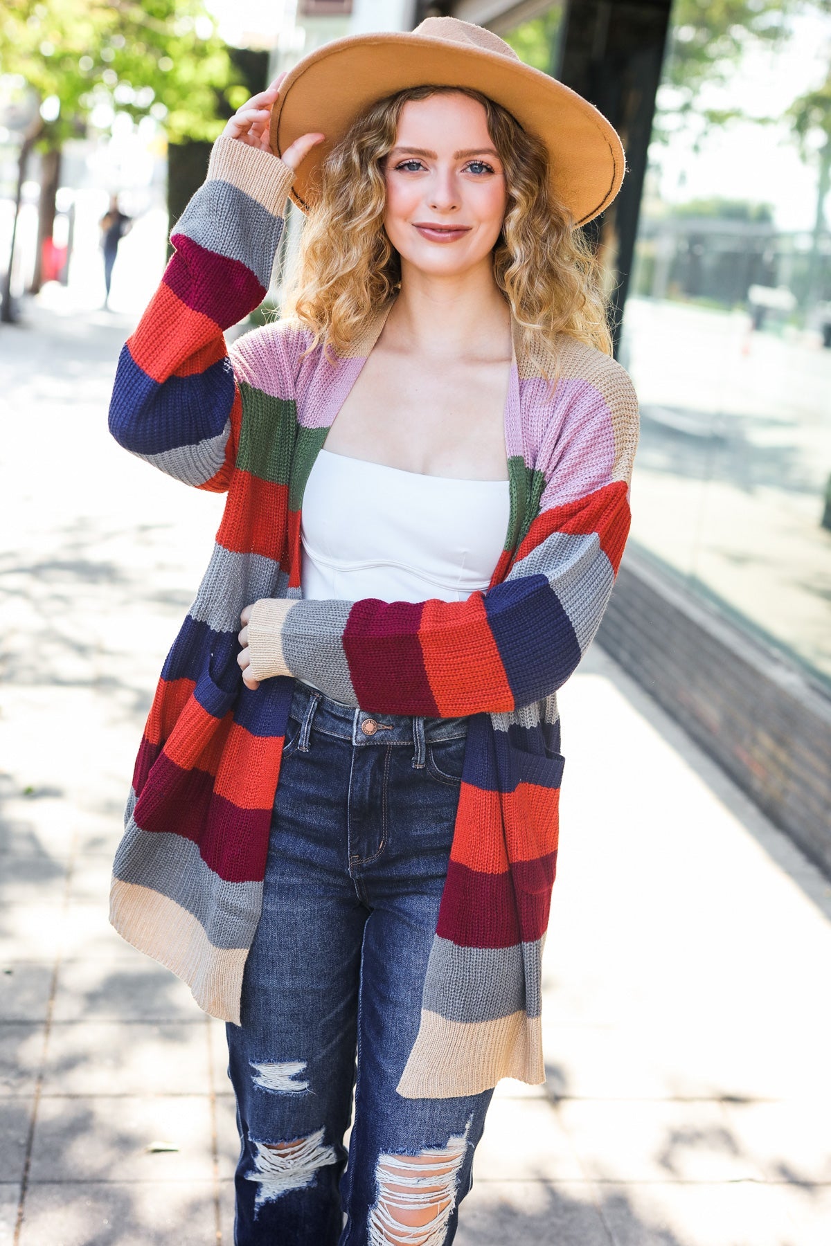 Haptics Multicolor Striped Slouchy Open Cardigan