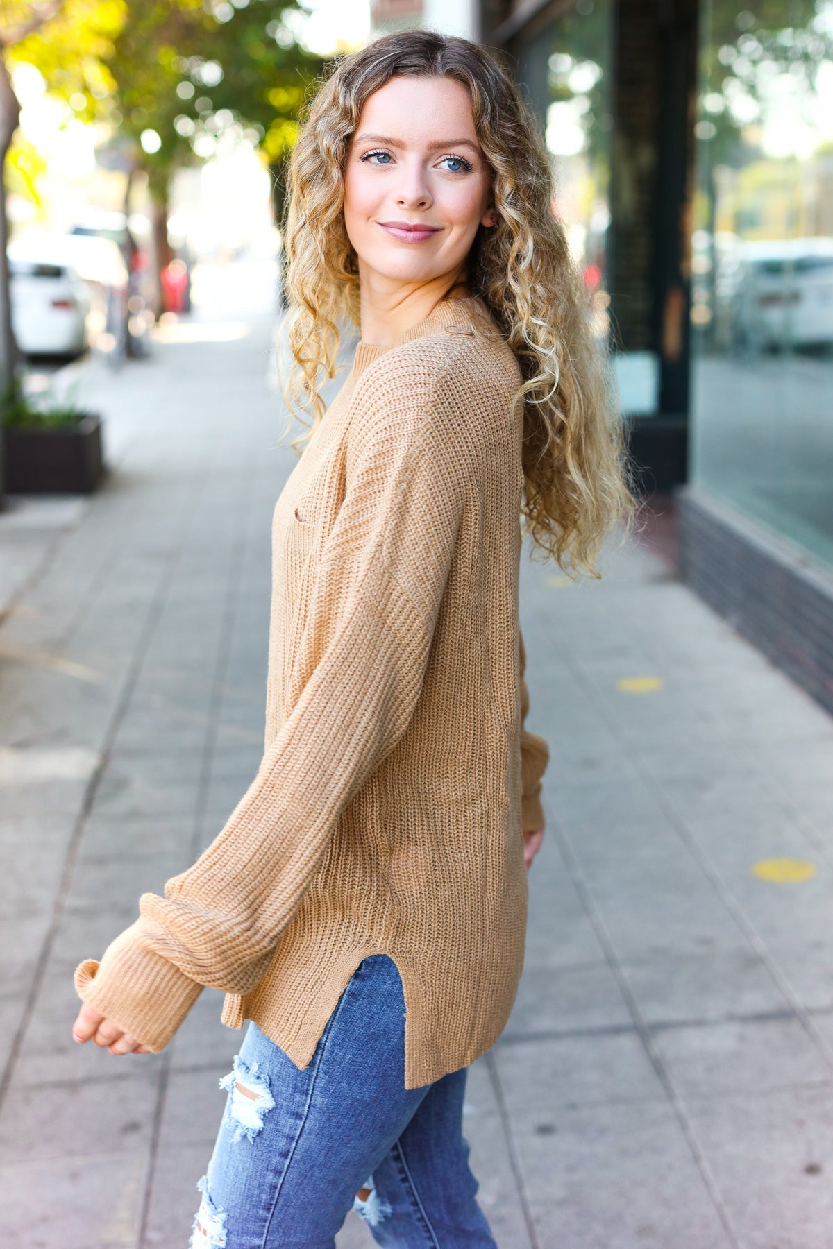 Haptics Taupe Mock Neck Chest Pocket Knit Sweater