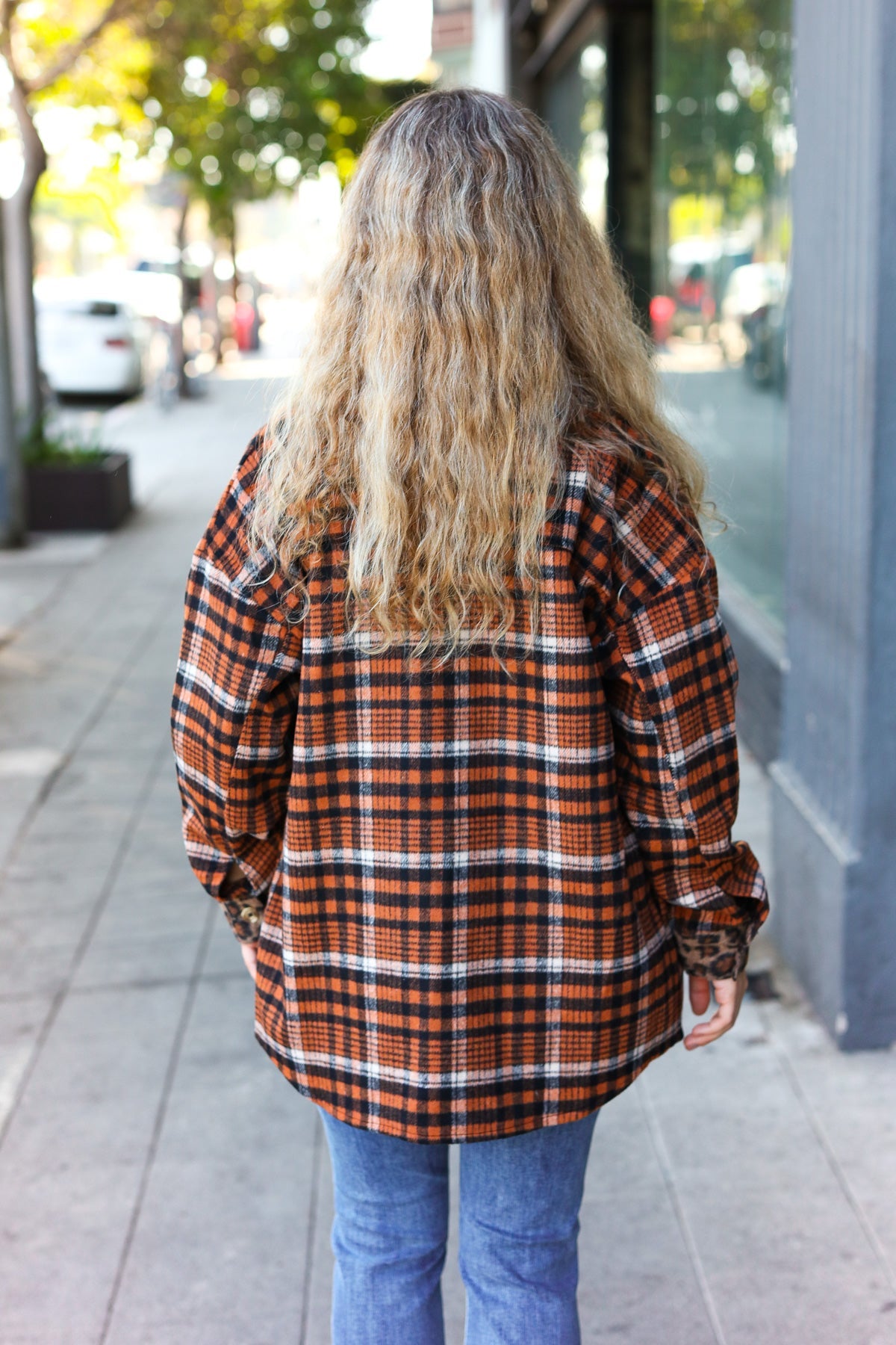 Haptics Rust Plaid & Animal Print Button Down Jacket