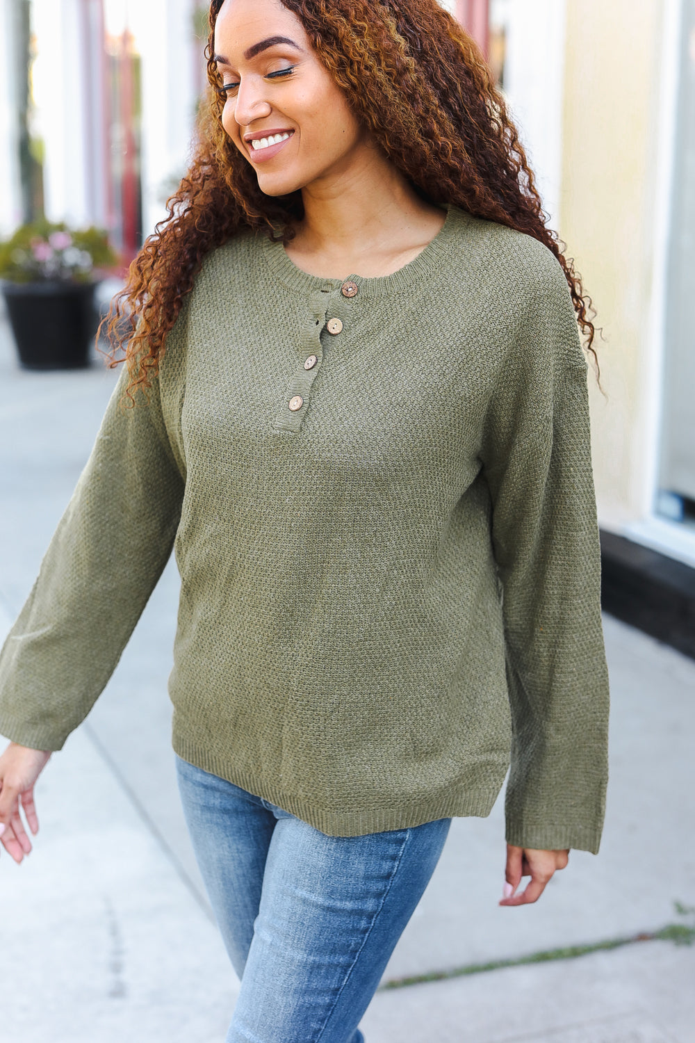 Moss Green Button Down Ribbed Sweater