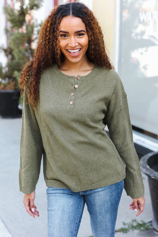 Moss Green Button Down Ribbed Sweater