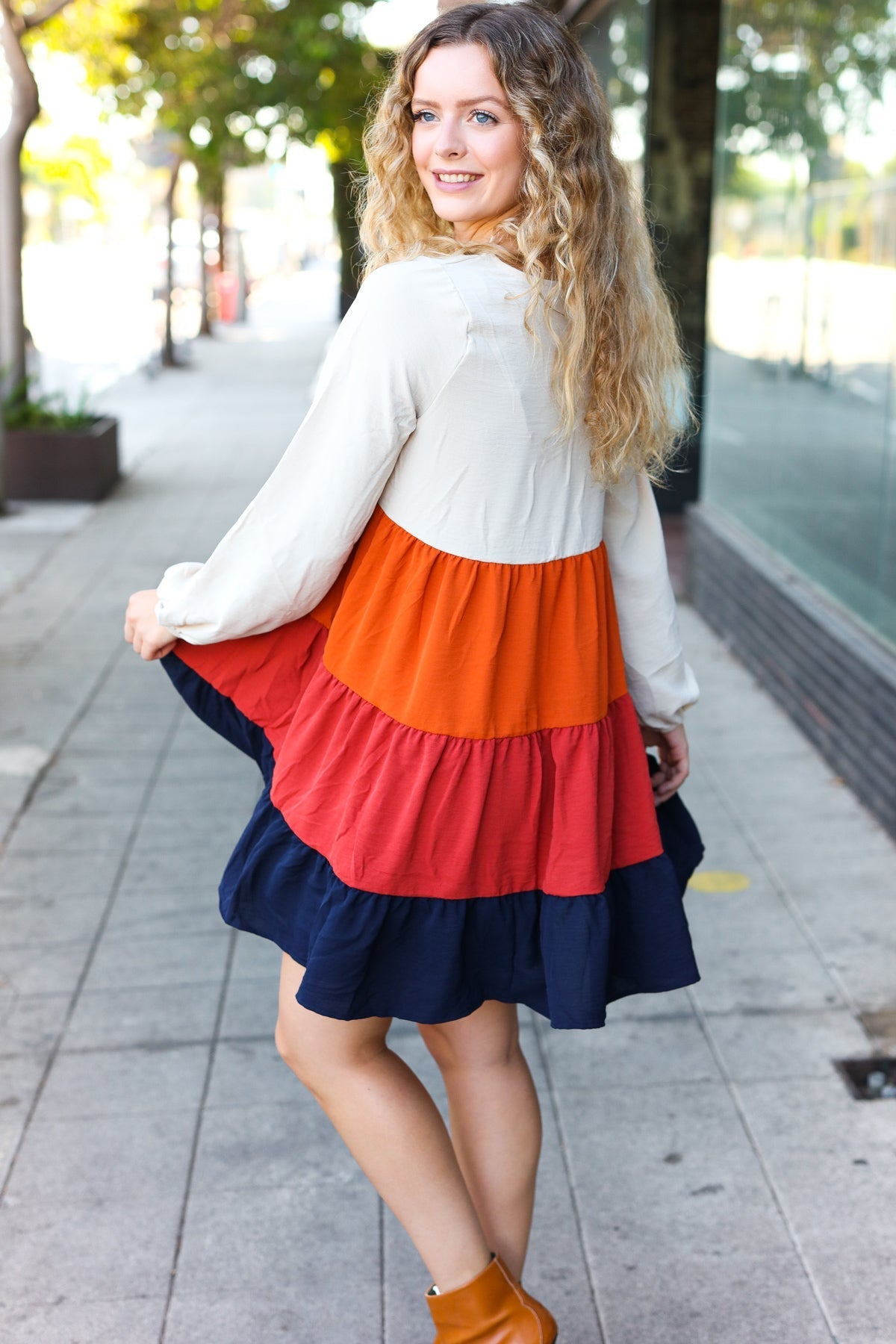 Beeson River Orange & Multicolor Tiered Babydoll Dress