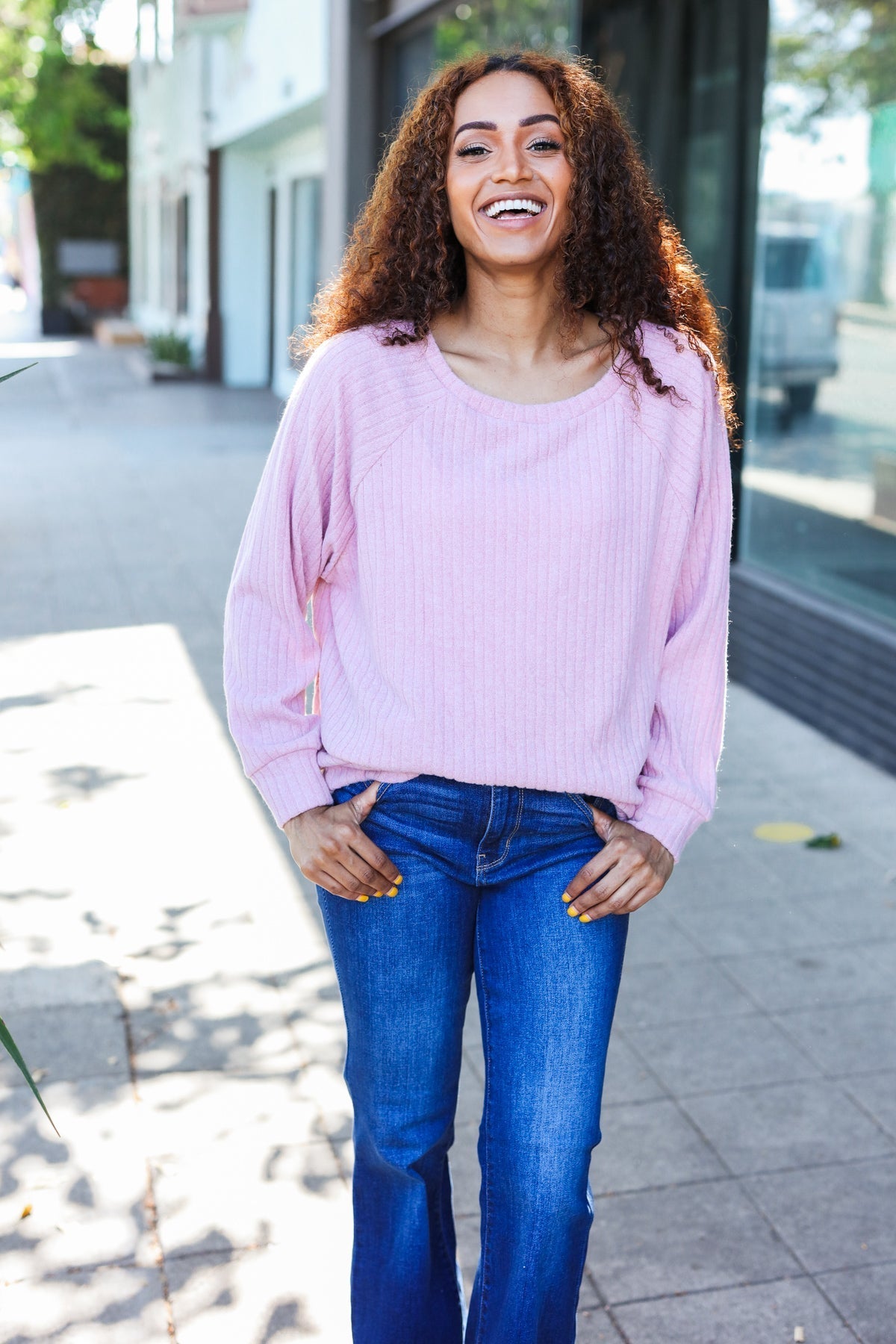 Beeson River Mauve Ribbed Brushed Hacci Sweater