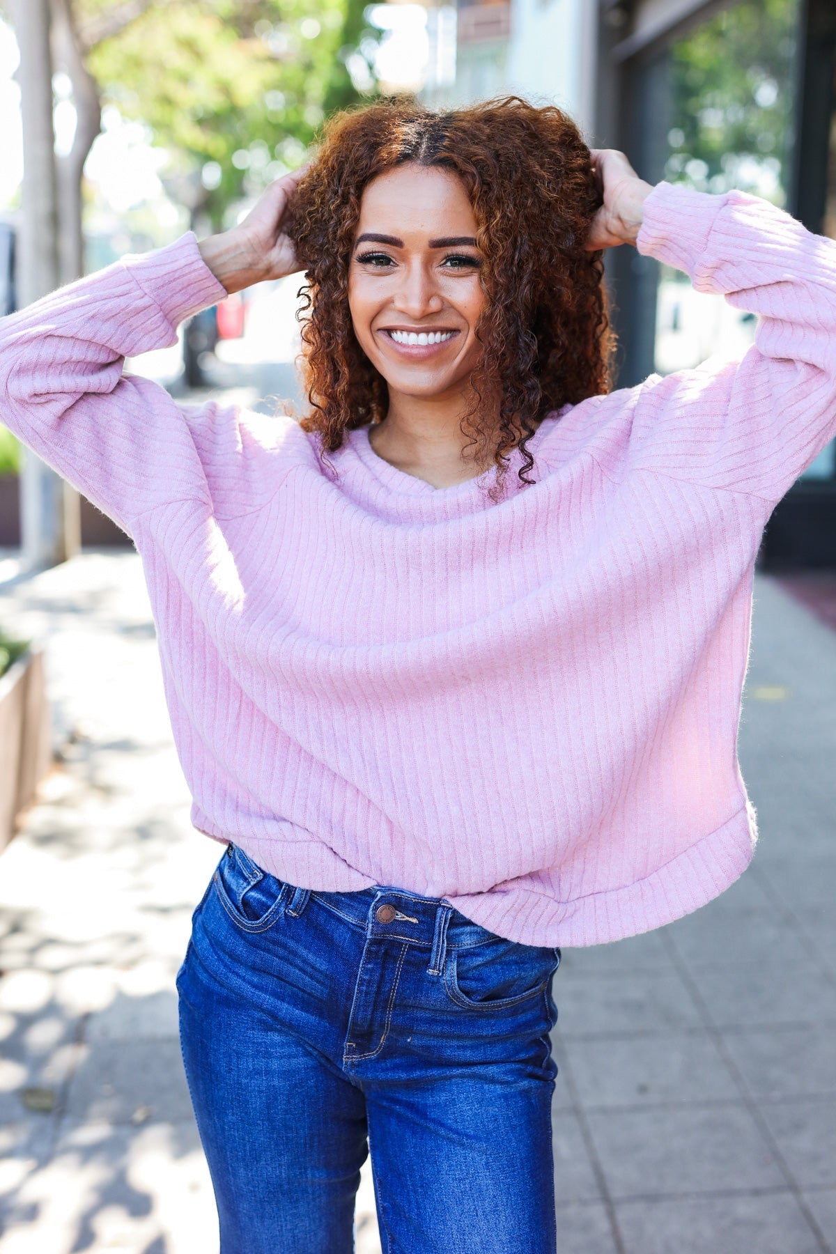 Beeson River Mauve Ribbed Brushed Hacci Sweater