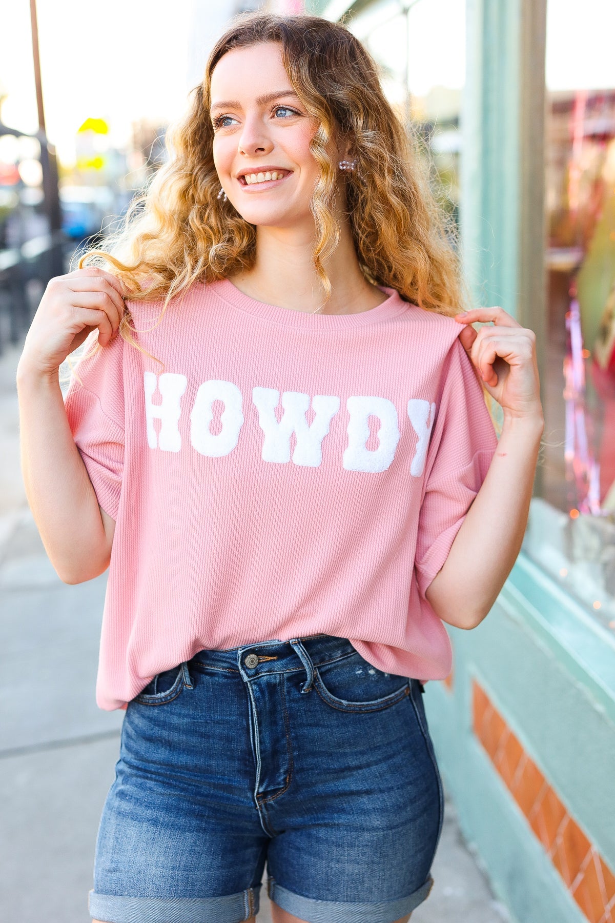 Haptics Embroidered "HOWDY" Ribbed Top