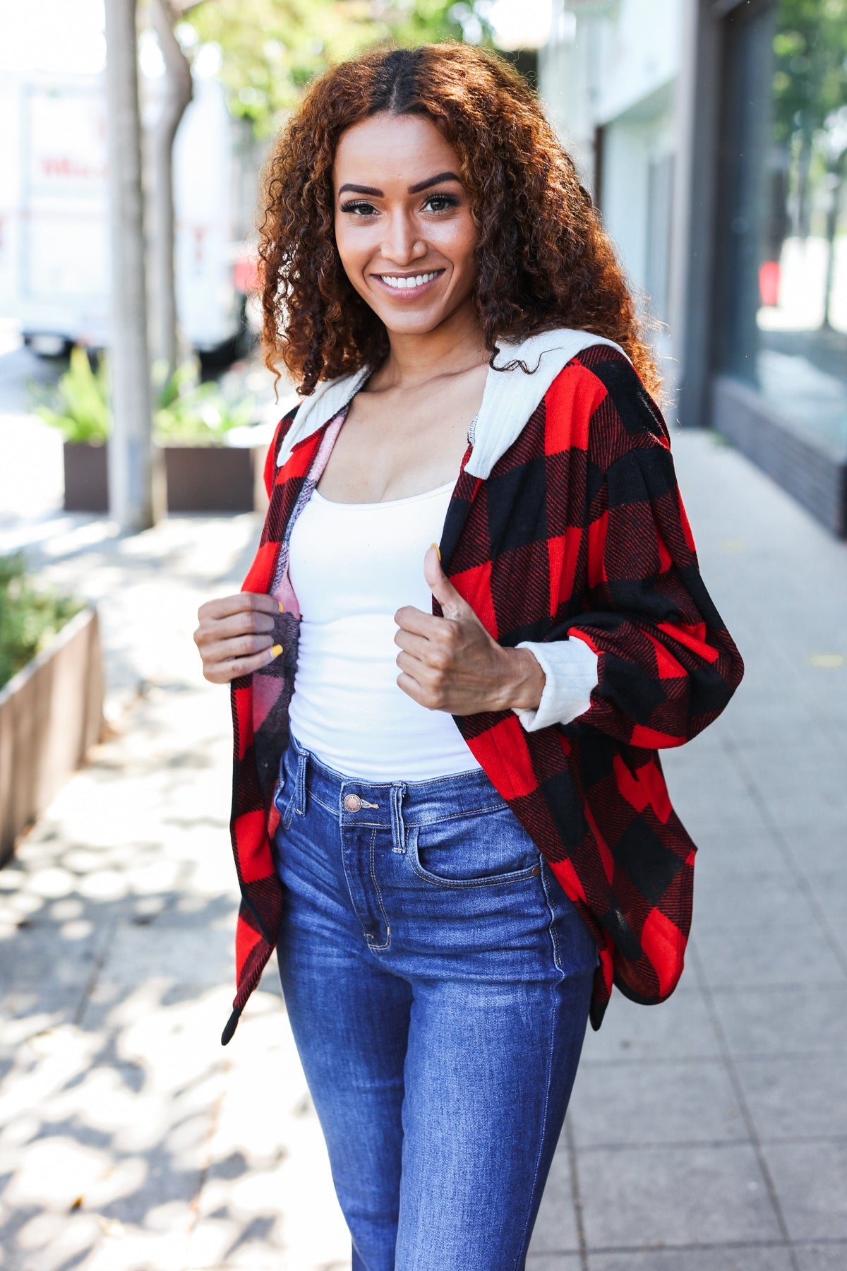 Beeson River Red Buffalo Plaid Ribbed Hooded Sweater