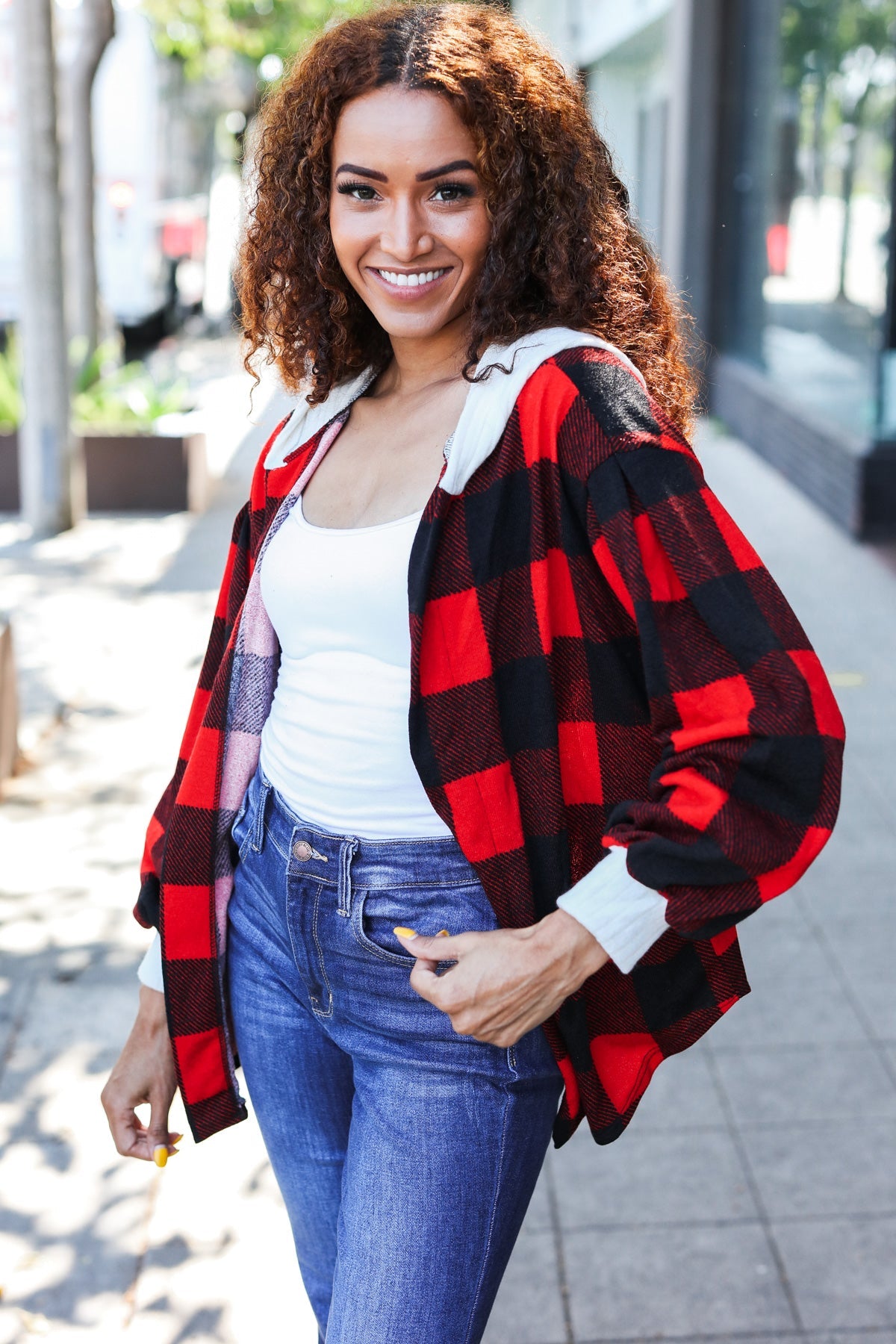 Beeson River Red Buffalo Plaid Ribbed Hooded Sweater