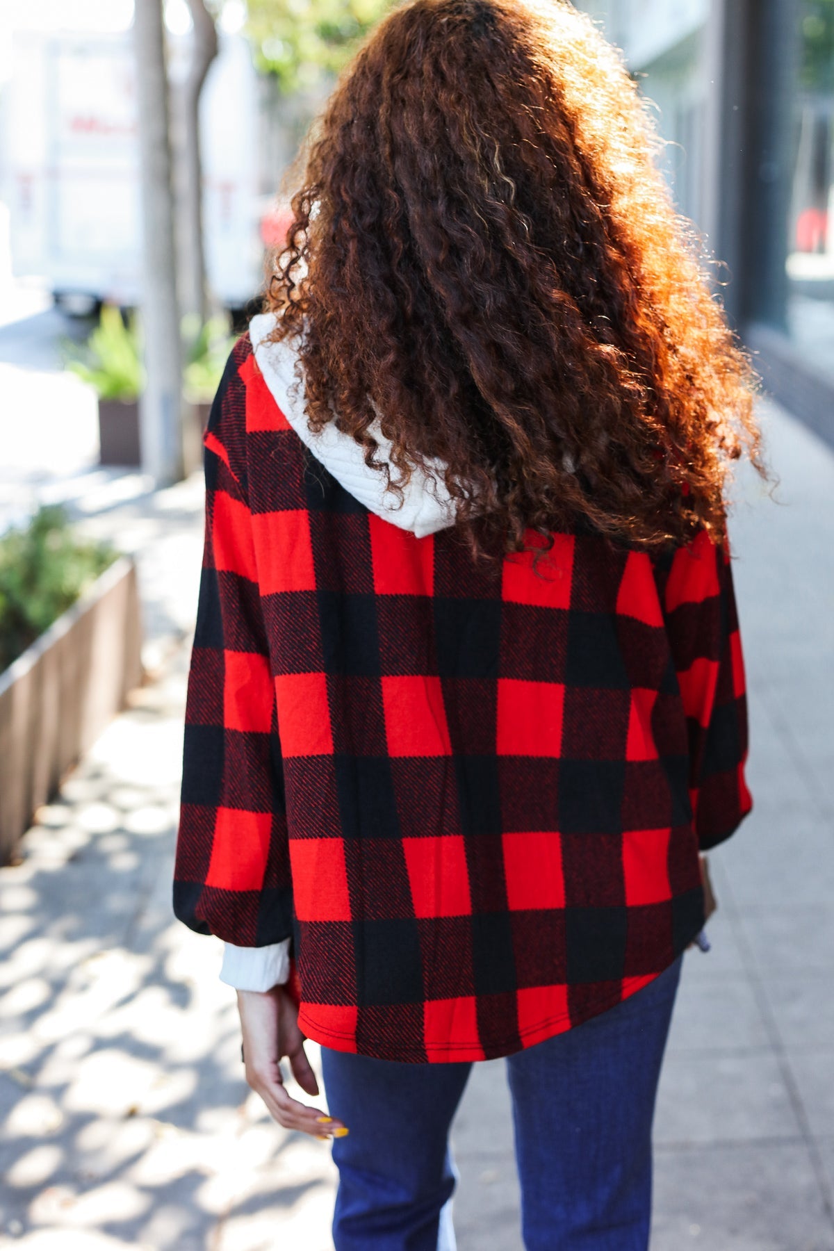 Beeson River Red Buffalo Plaid Ribbed Hooded Sweater