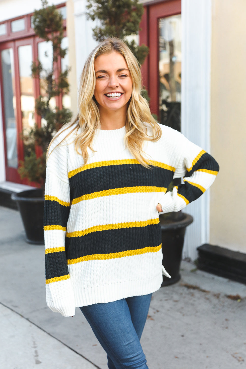 Yellow & Ivory Stripe Oversize Knit Sweater