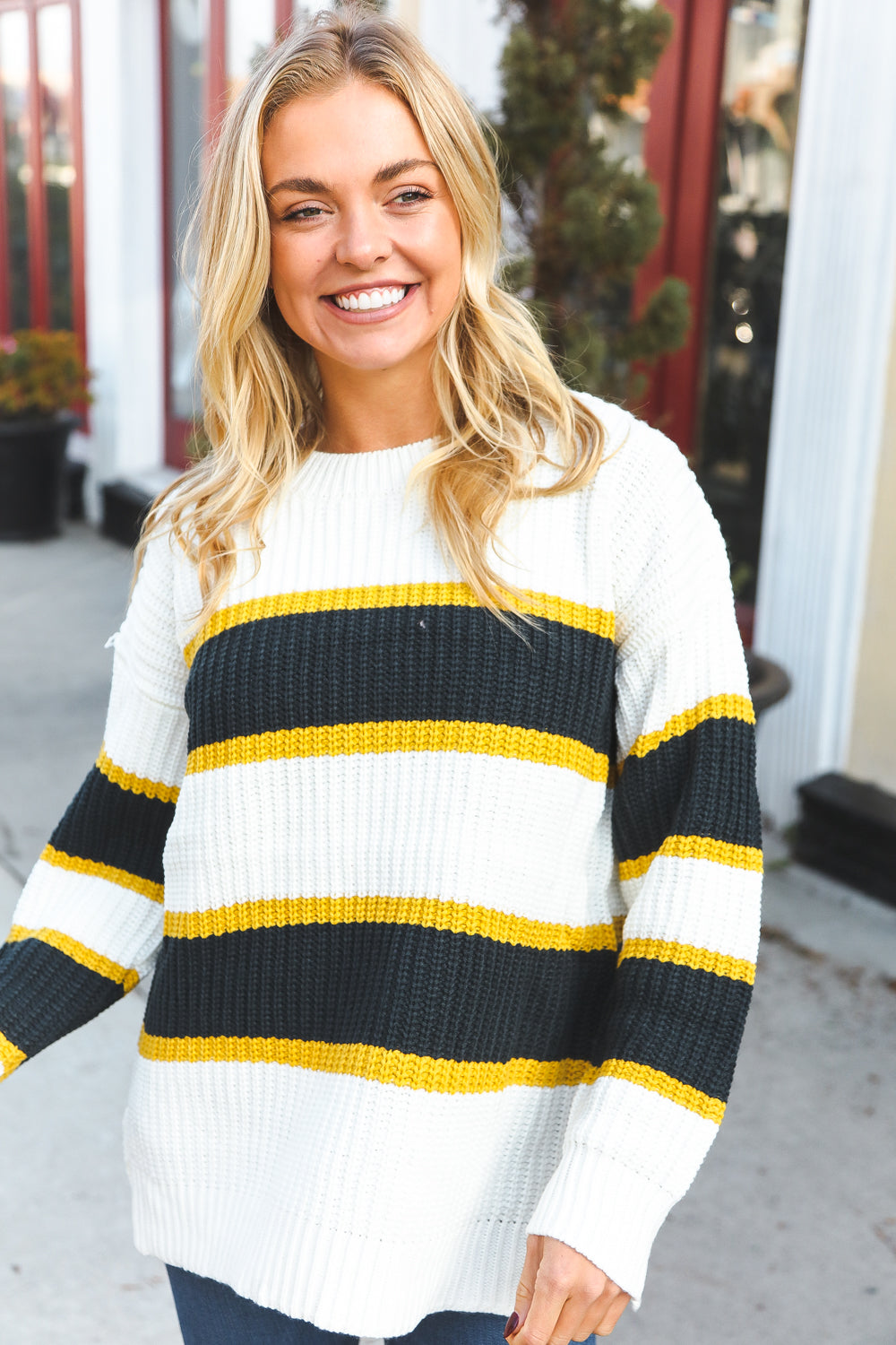 Yellow & Ivory Stripe Oversize Knit Sweater