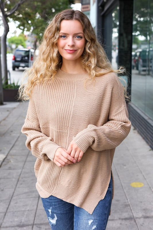 Haptics Taupe Asymmetrical Knit Sweater