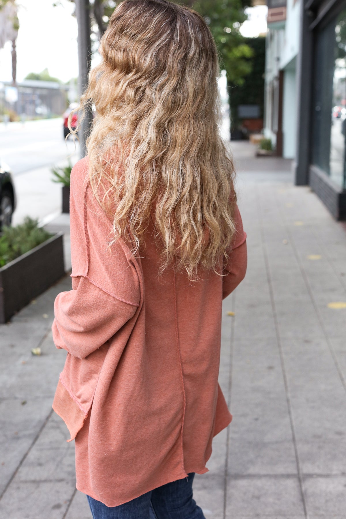 Haptics Rust Stripe Color Block French Terry Hoodie