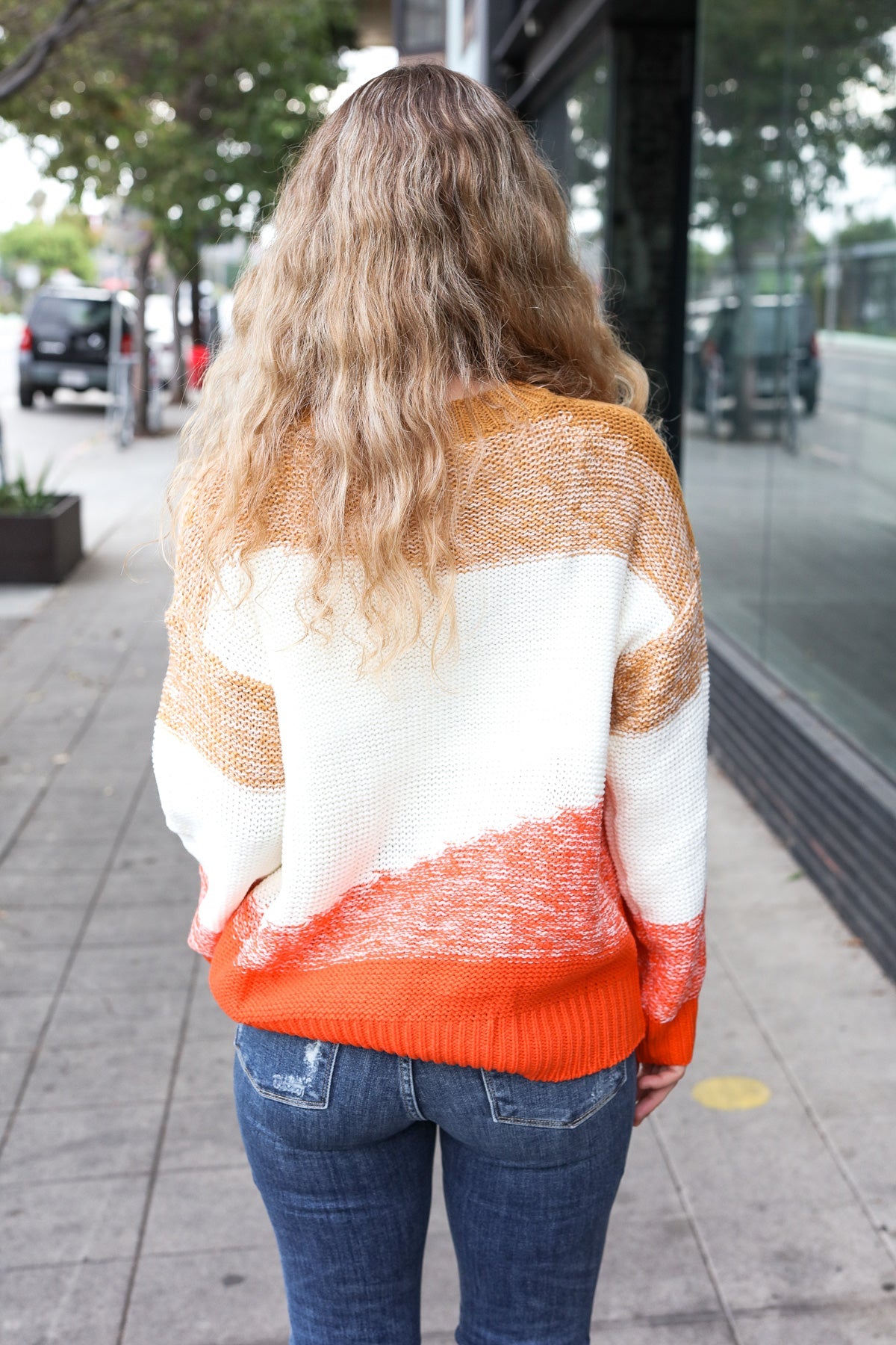 Haptics Camel & Orange Color Block Sweater