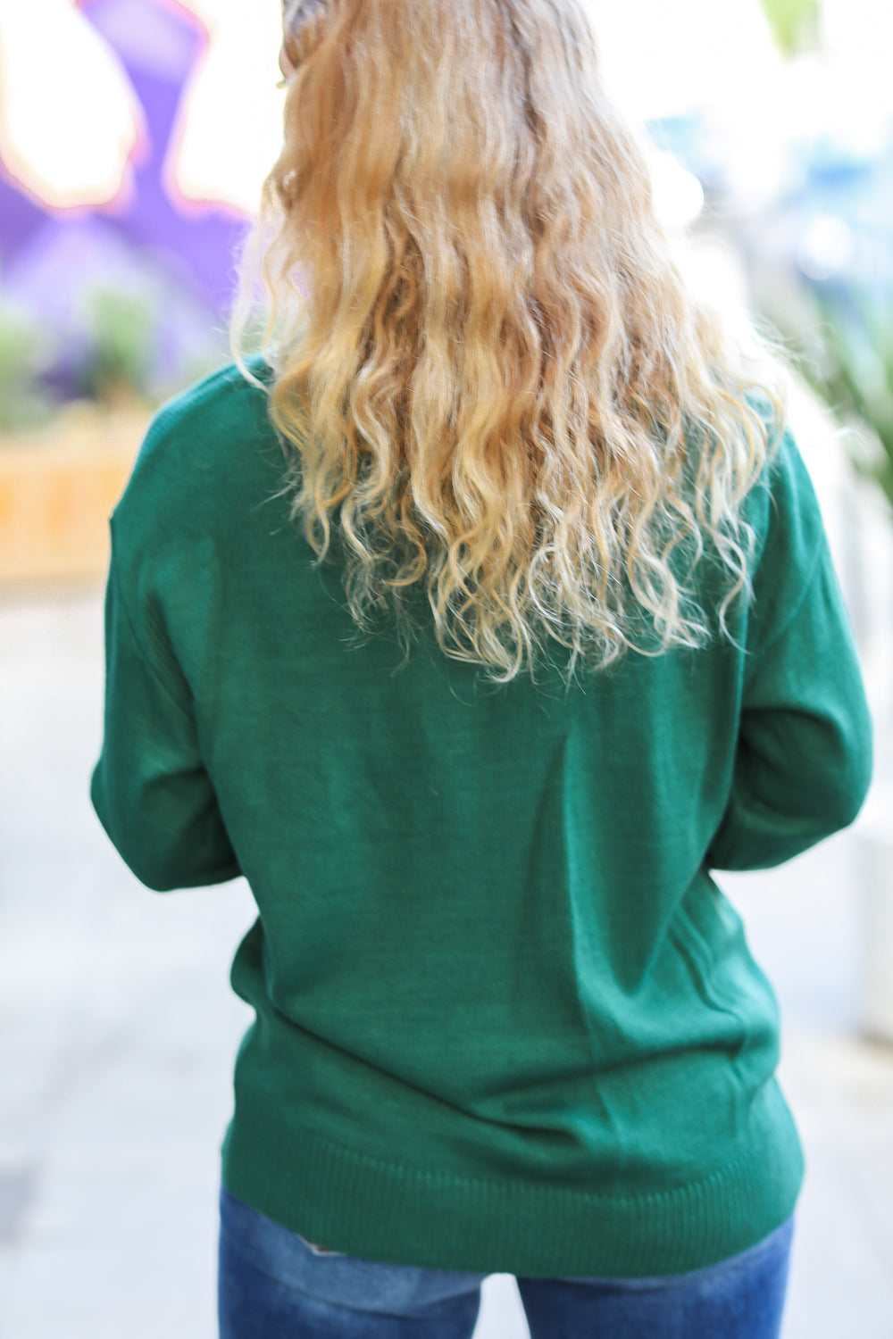 Haptics Hunter Green "Merry" Pop Up Lurex Sweater