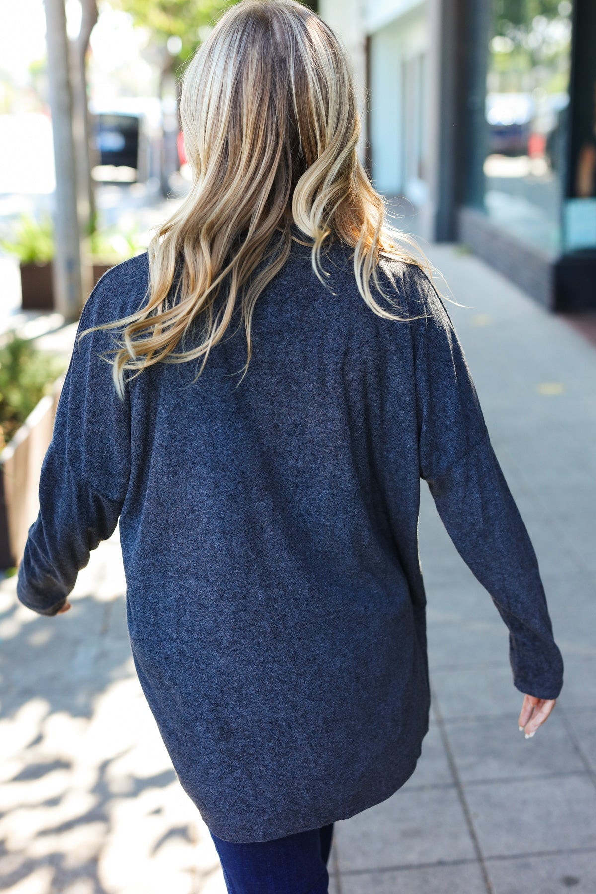 Beeson River Solid Grey Choker Long Sleeve Hacci Pullover