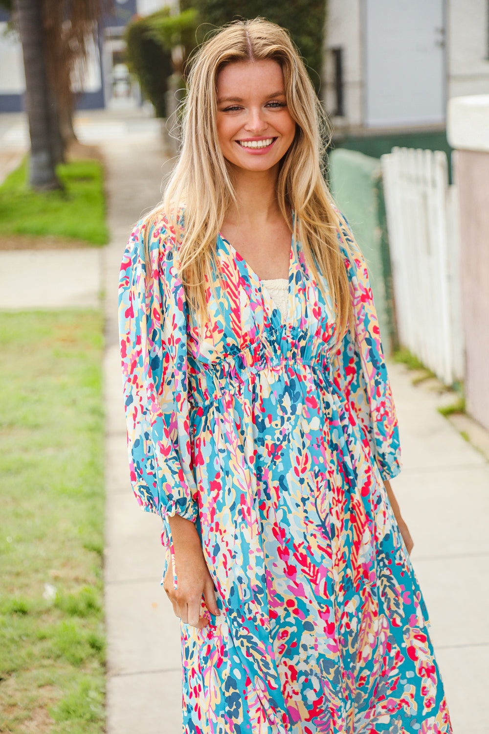 Vintage Floral Midi Dress with Side Pockets