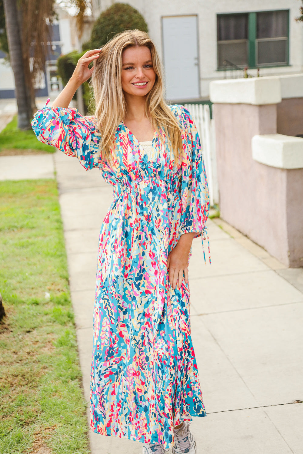 Vintage Floral Midi Dress with Side Pockets