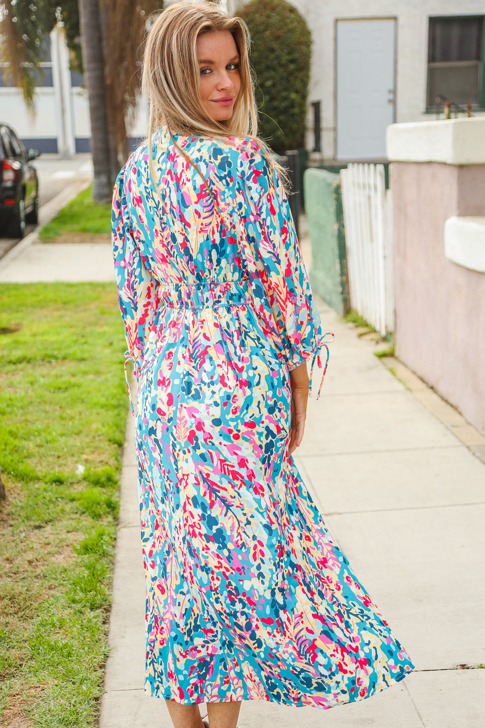 Vintage Floral Midi Dress with Side Pockets