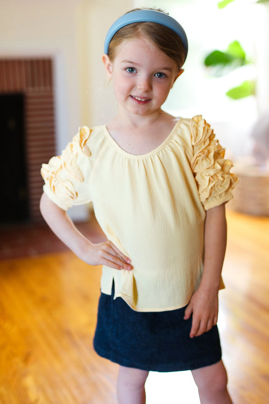 Kids Lovely Lemon Ruffle Sleeve Side Slit Top