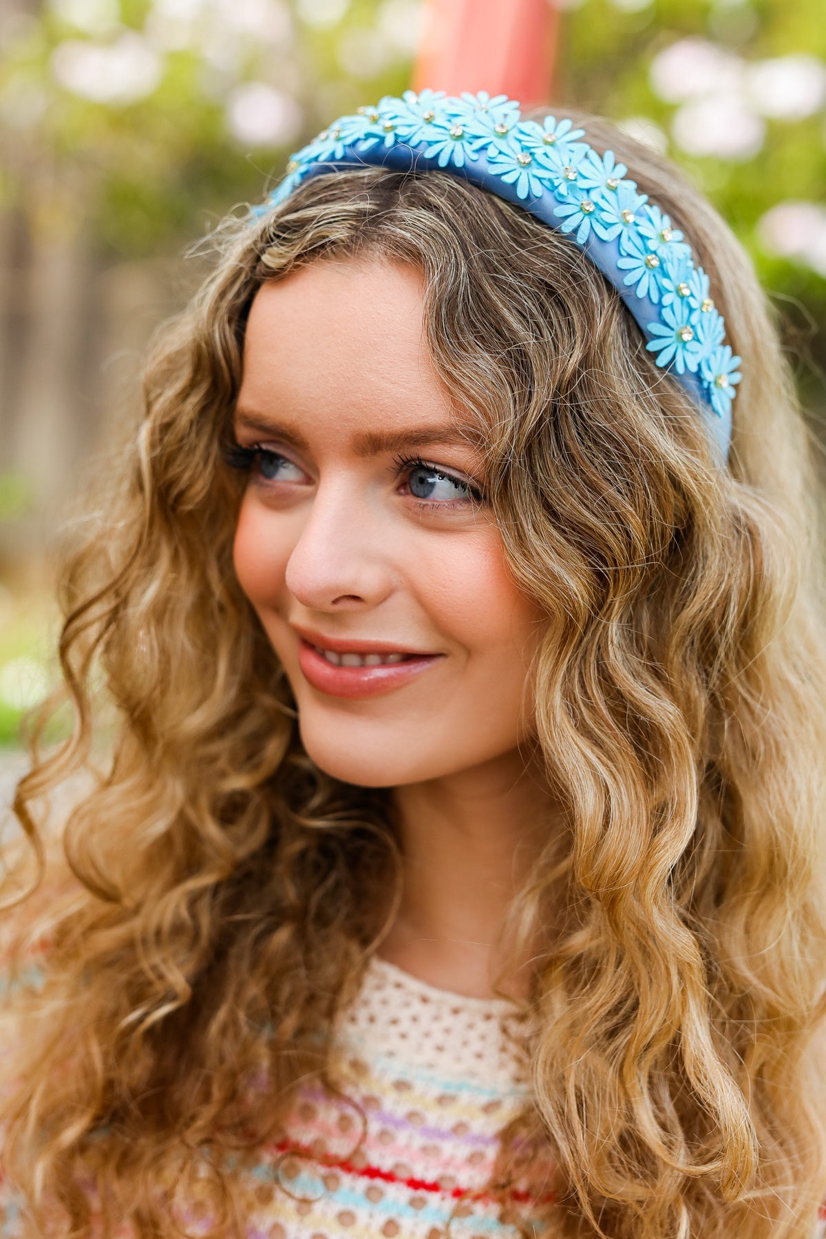 Jane Claire Blue Satin Daisy Rhinestone Headband