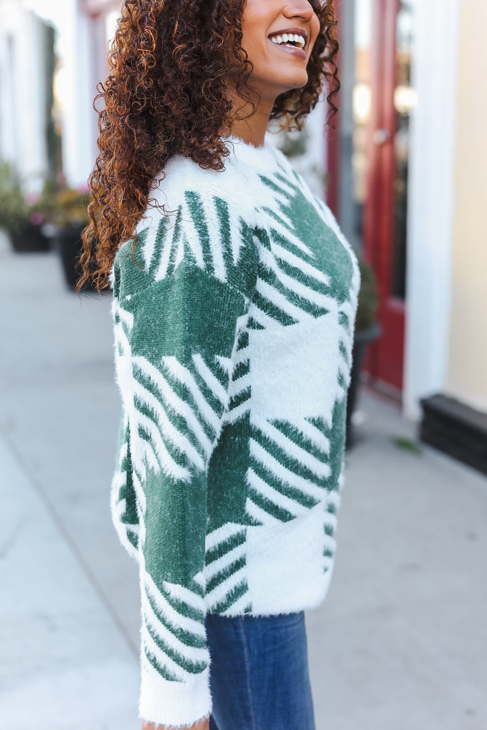 Green Plaid Soft Brushed Hairy Sweater