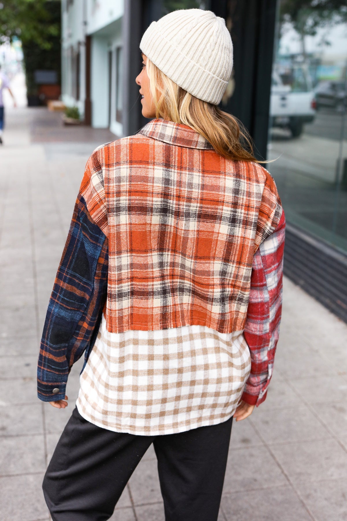 Haptics Muticolor Plaid Color Block Snap Button Shacket