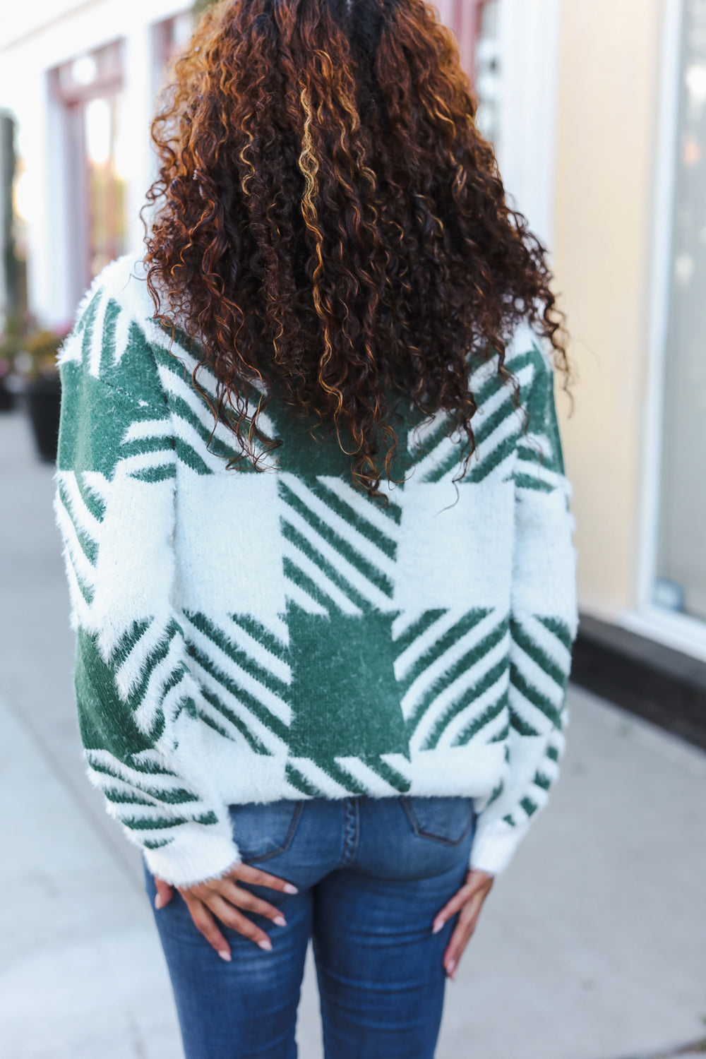 Green Plaid Soft Brushed Hairy Sweater