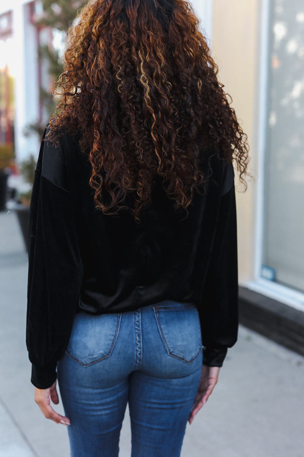 Silver Sequin Bow Velvet Pullover Top