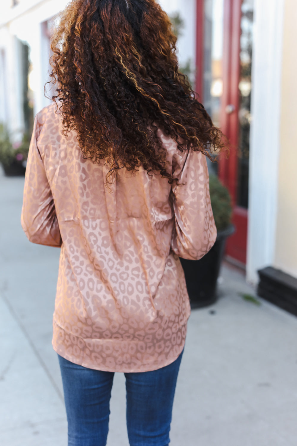 Neude Animal Print Button Down Lace Shirt Top