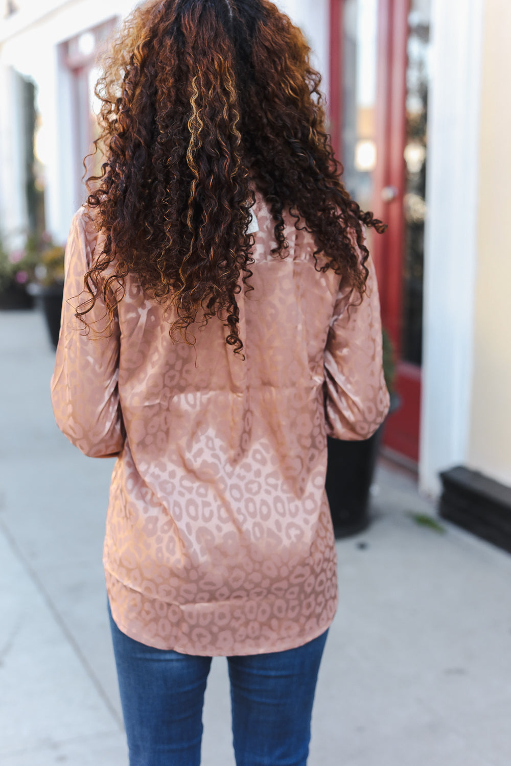 Neude Animal Print Button Down Lace Shirt Top