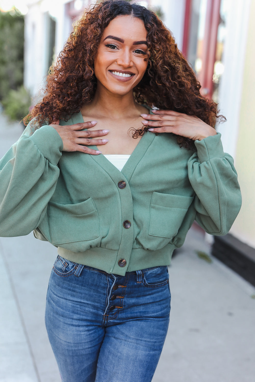 Lime Green Boyfriend Button Down Cropped Jacket