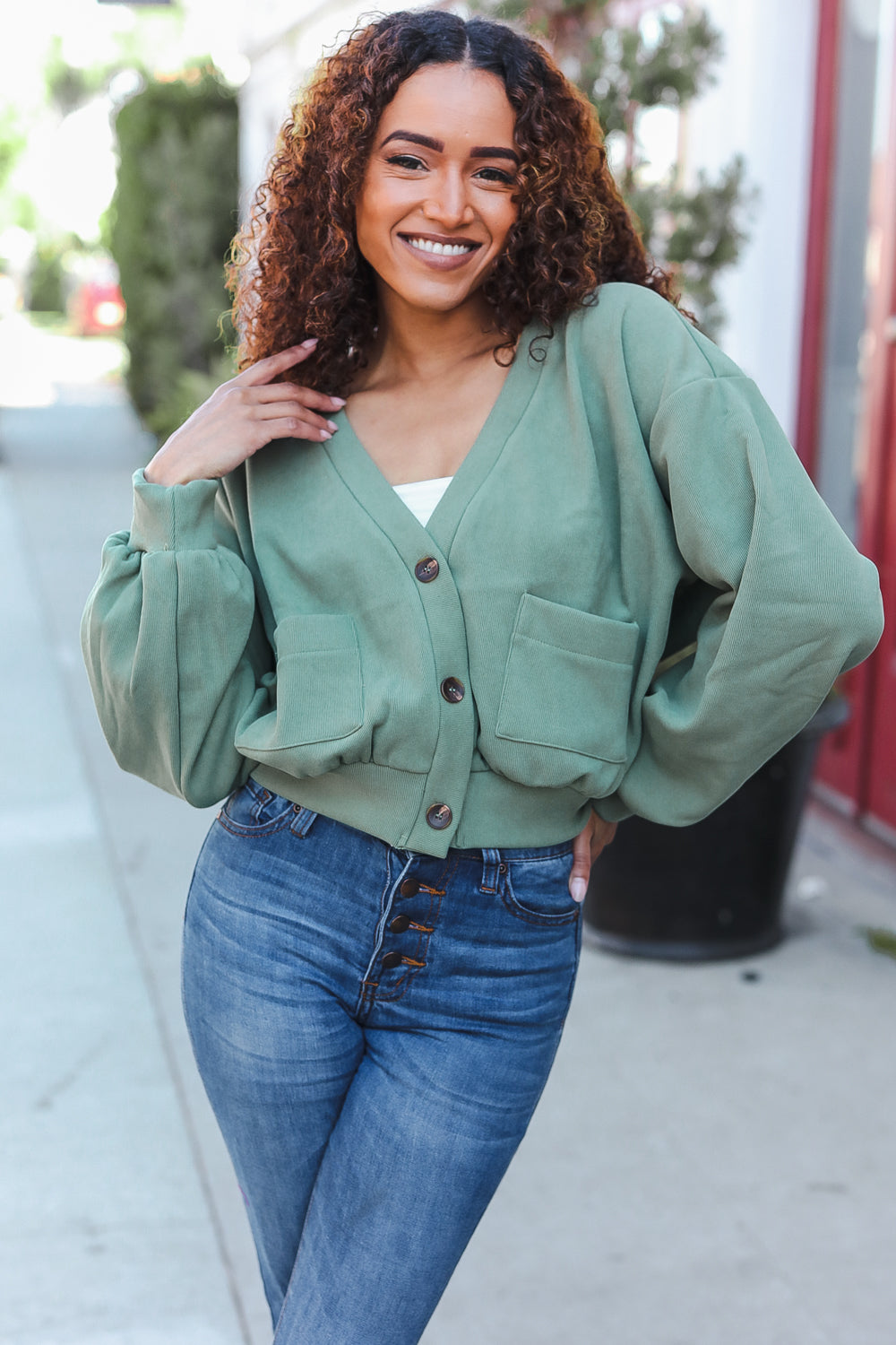 Lime Green Boyfriend Button Down Cropped Jacket