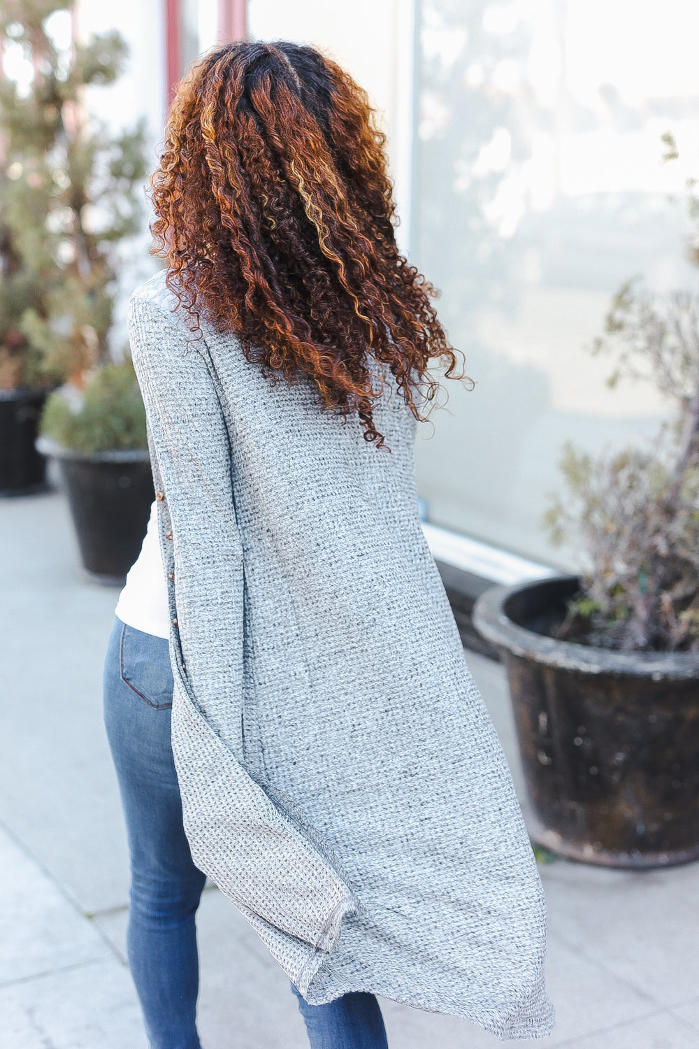 Grey Brushed Knit Crochet Button Down Duster Cardigan