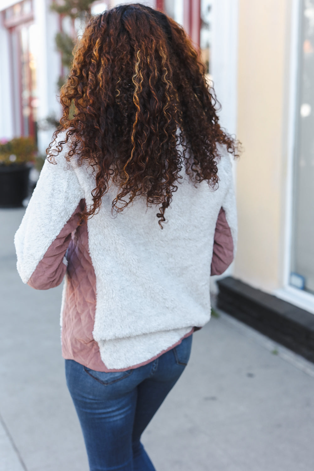 Ivory Sherpa Quilted Snap Button Pullover