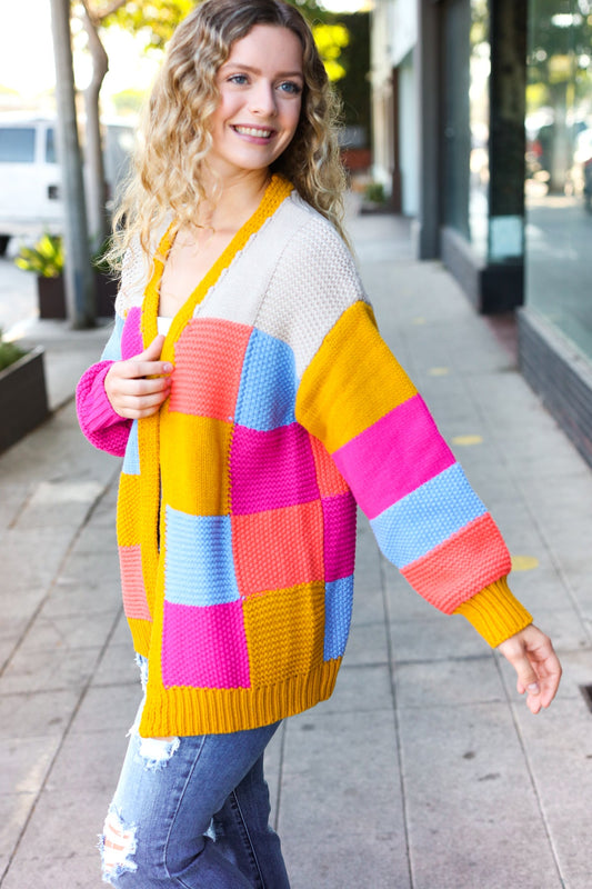 Haptics Multicolor Chunky Knit Color Block Patchwork Cardigan