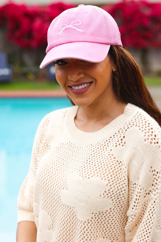 ANARK Pink Embroidered Bow Baseball Cap