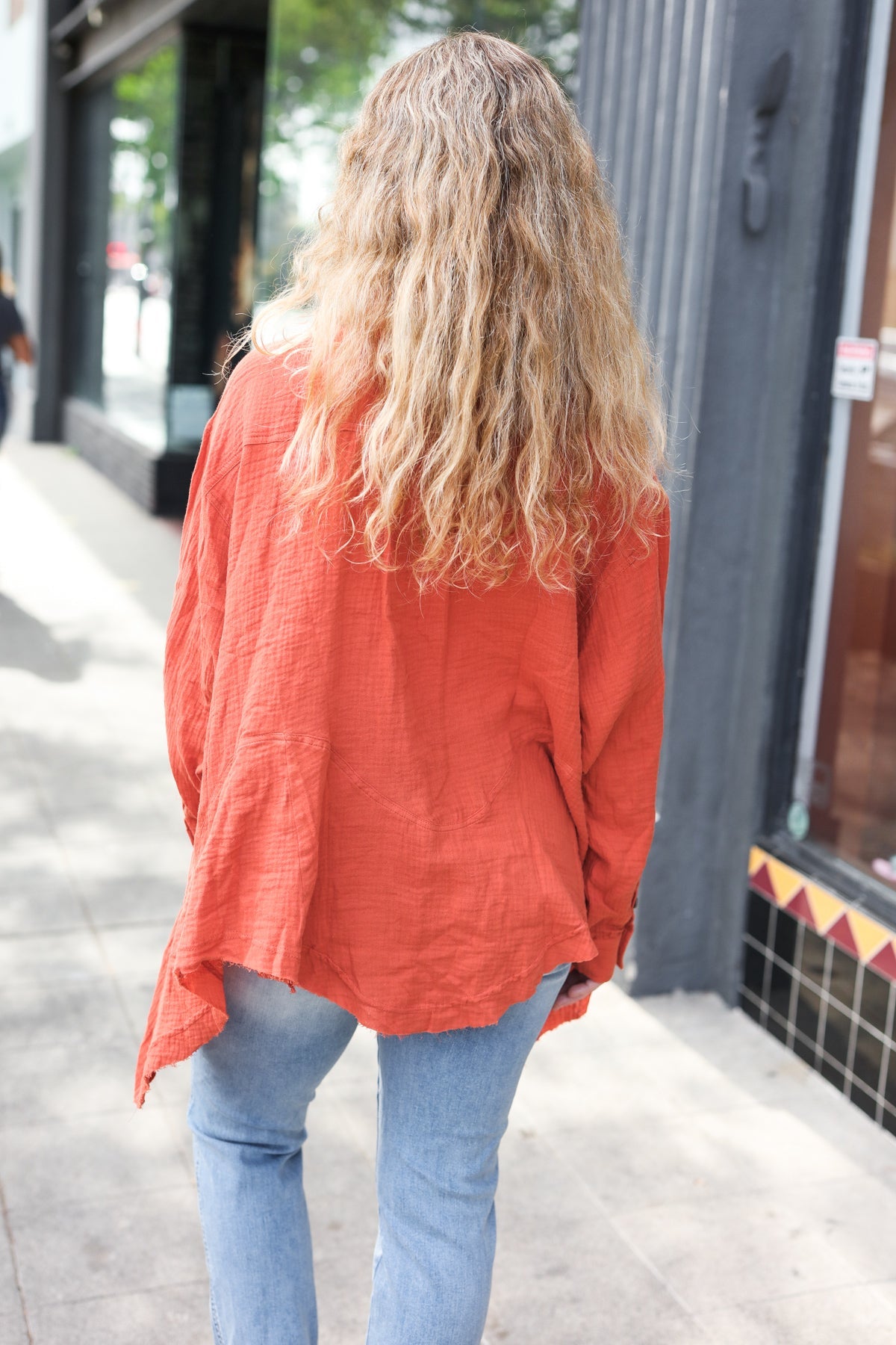 Haptics Rust Button Down Sharkbite Cotton Tunic Top