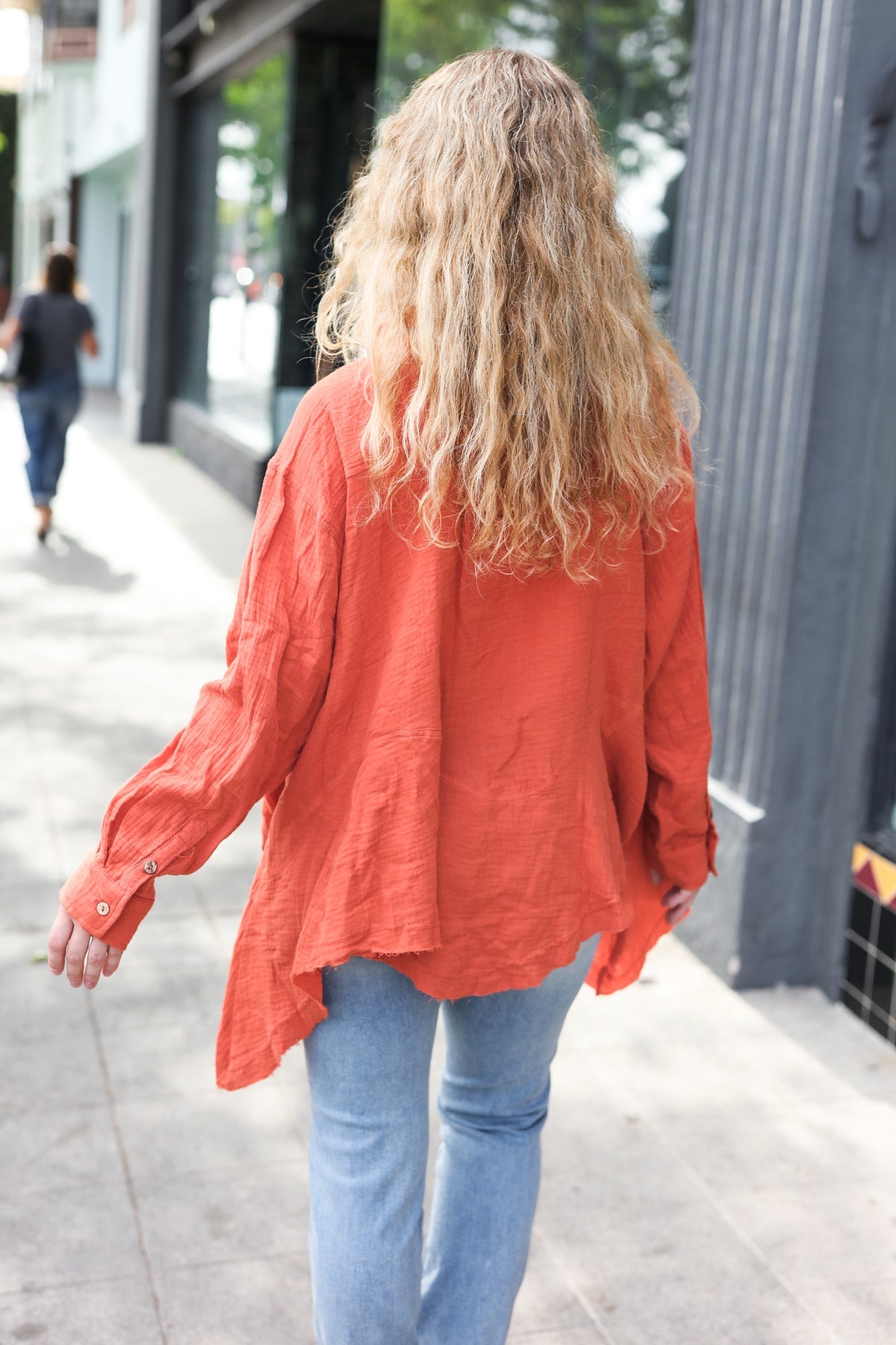 Haptics Rust Button Down Sharkbite Cotton Tunic Top