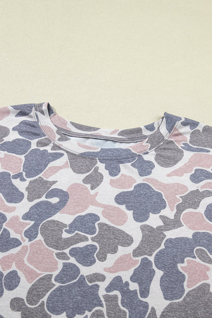 Multicolour Plus size multicolor camo tee and drawstring shorts set with relaxed fit and casual boutique loungewear style