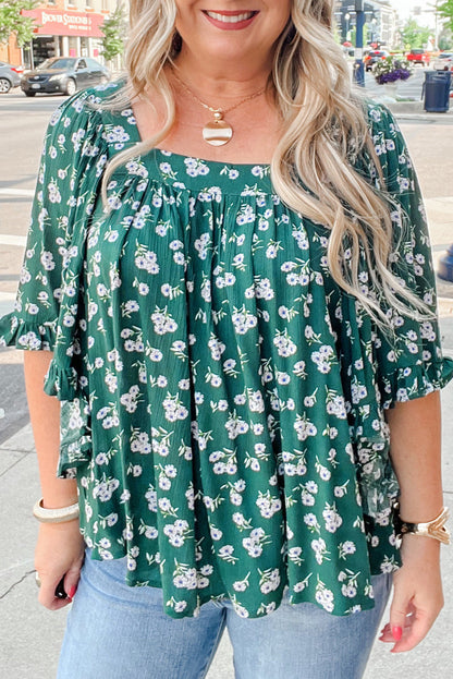 Adelynn Square Ruffled Trim PLUS Blouse boutique clothing from Mollie Mae Boutique