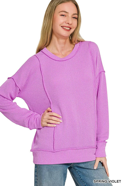 Zenana Corded Rib Long Sleeve Round Neck Top boutique fashion apparel with stylish details and comfortable fit